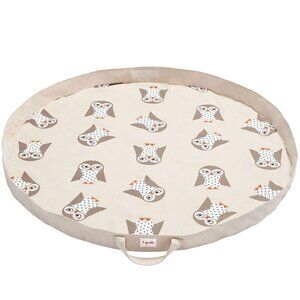 3 Sprouts Owl Play Mat – Round Storage Bag for Toys – Beige with Owl Print